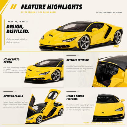 LP770 1:18 alloy model in yellow — feature highlights