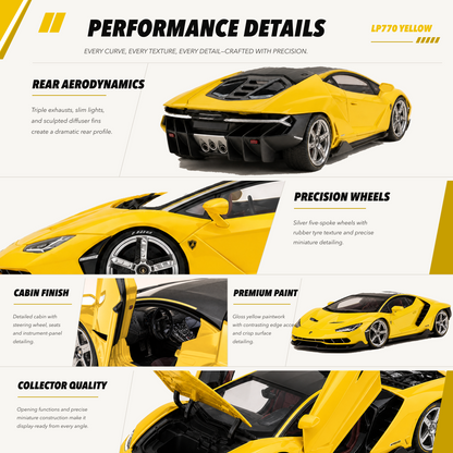 LP770 1:18 alloy model in yellow — performance details