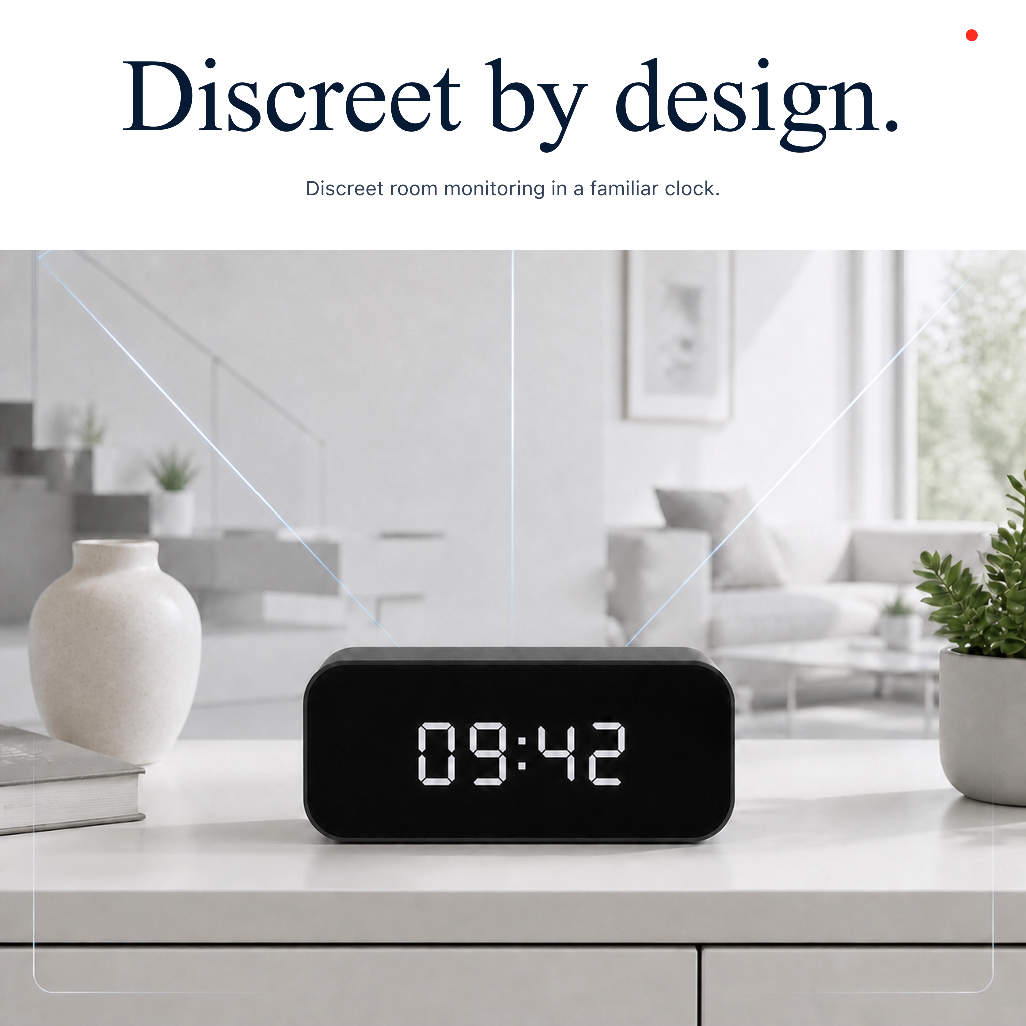 Nextguard discreet room monitoring clock in a bright modern home
