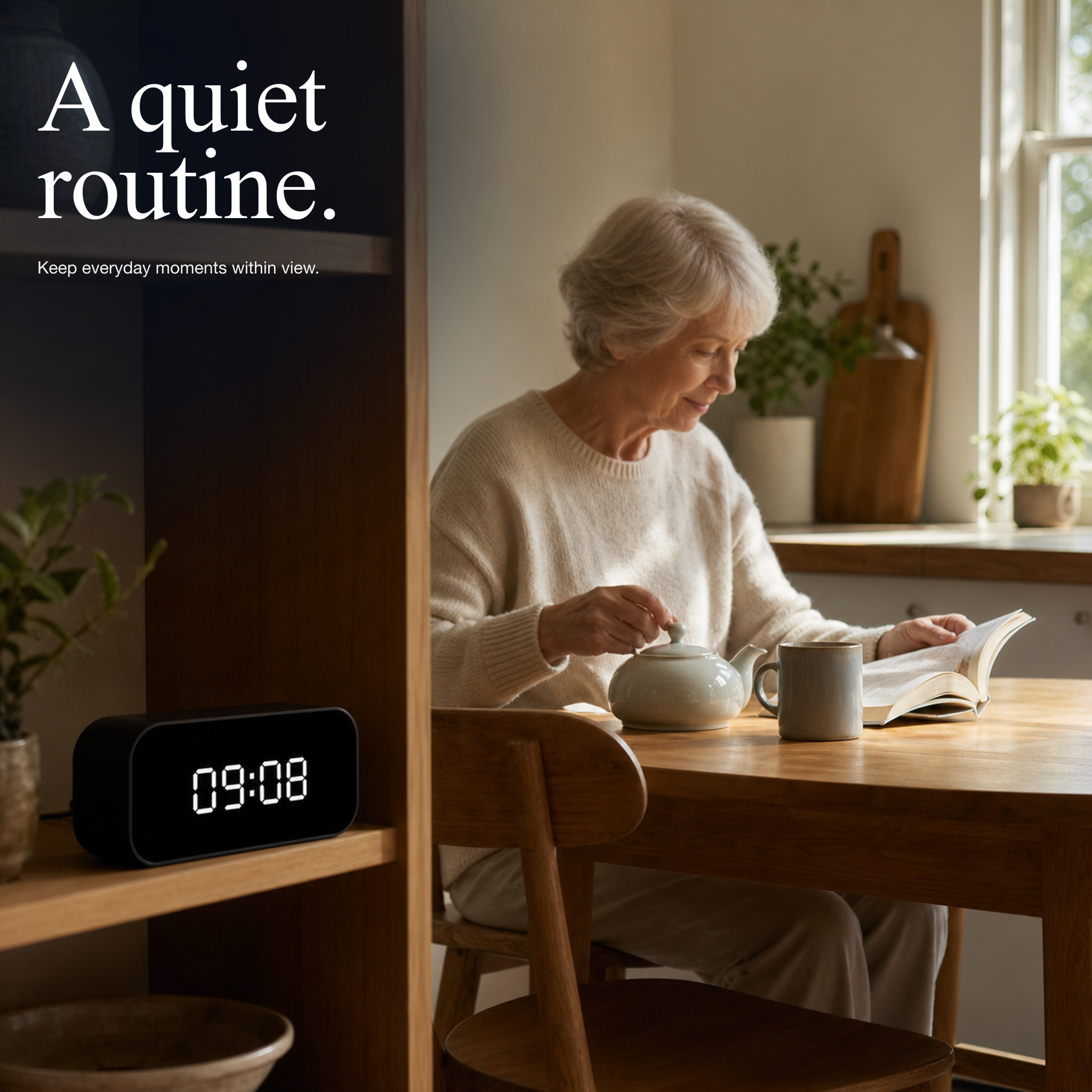 Nextguard security clock keeping an older loved one's morning routine in view