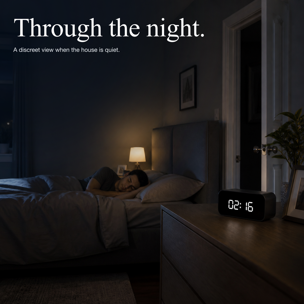 Nextguard discreet security clock monitoring a bedroom through the night